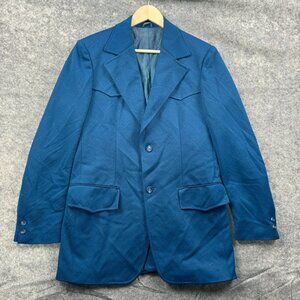 Tanbark Blazer Mens L / 38 Blue Western VTG 70s Cowboy 2 Button Textured Japan